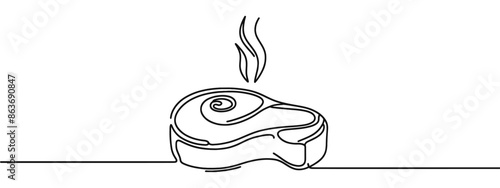 Steak continuous line drawing. One line art of veal, pork, beef, veal, meat on the bone