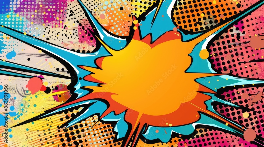 Fototapeta premium Colorful comic book speech bubbles with polka dot backgrounds and bold comic fonts