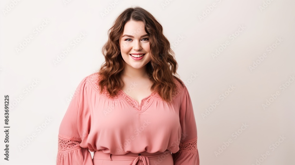 Young plus size girl smiling happy standing on white background. Young plus size girl smiling happy standing on white background.