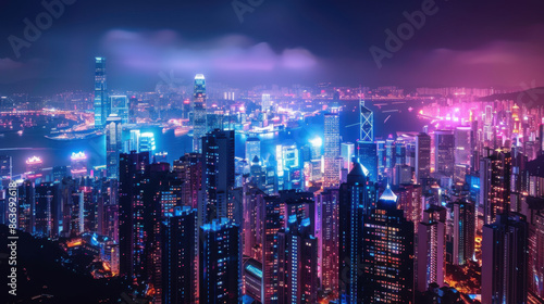 Wallpaper Mural Stunning nighttime cityscape featuring vibrant neon lights and illuminated skyscrapers, capturing the dynamic urban atmosphere. Torontodigital.ca