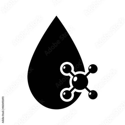 Water droplet with chemical structure, illustration of hyaluronic acid for cosmetic, moisturizer and hydration icon vector