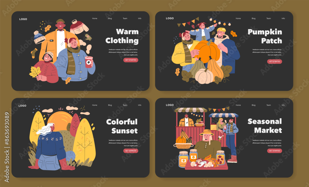 Fototapeta premium Welcome Fall. Flat Vector Illustration