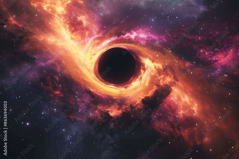 A beautiful image of swirling stars and an all-consuming black hole in the vast universe. A beautiful image of swirling stars and an all-consuming black hole in the vast universe.