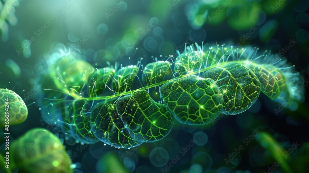 Fototapeta premium Researcher examining plant cells under a microscope in a laboratory.