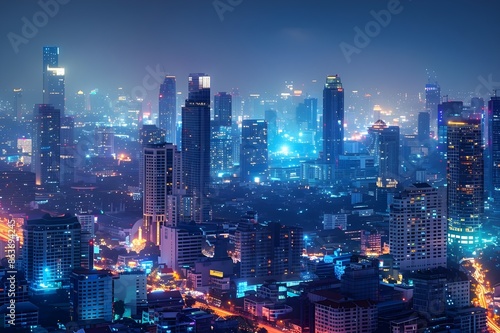 Wallpaper Mural A magnificent and beautiful night view of a big city, with buildings big and small emitting colorful lights. Torontodigital.ca