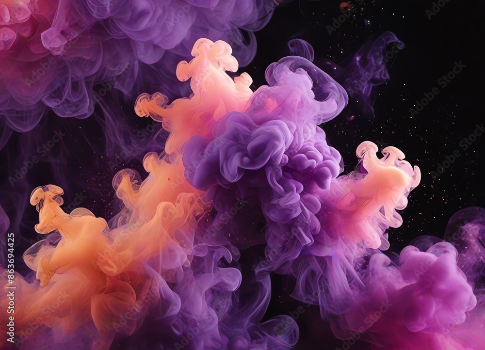 An abstract image of colorful smoke clouds on a dark background