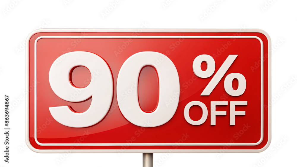 A bright red 90 percent symbol, isolated, for a discount or sale on a website A bright red 90 percent symbol, isolated, for a discount or sale on a website