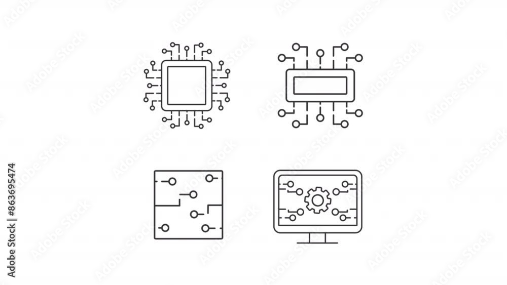 Integrated components animation set. Microcircuit capacitors animated ...