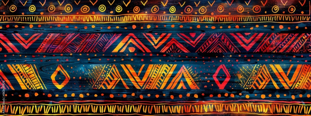A painting of vibrant hues in red, orange, yellow, and blue against a black backdrop A painting of vibrant hues in red, orange, yellow, and blue against a black backdrop