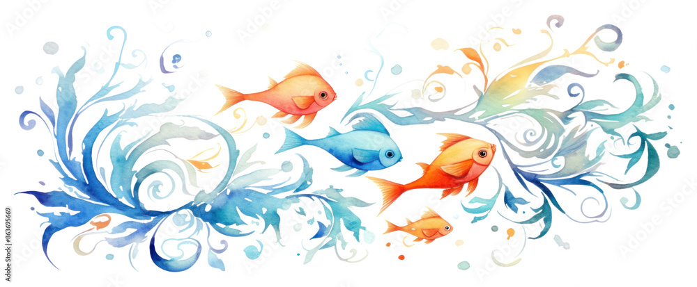 Obraz premium Fishes graphics pattern white background.