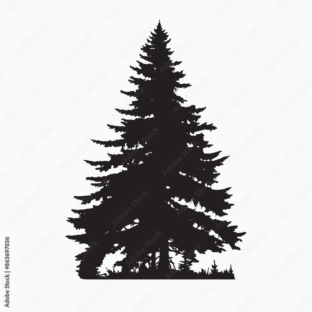black silhouette of a alpine balsam tree in white background black silhouette of a alpine balsam tree in white background