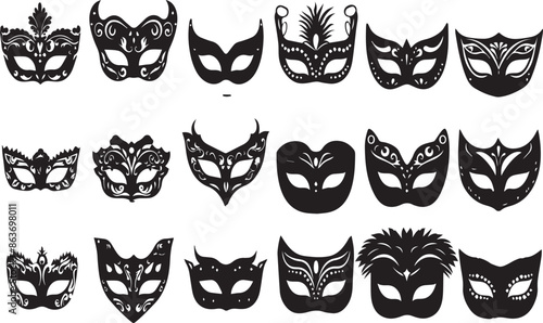 Carnival Mask Flat Black Silhouette Vector Art Bundle