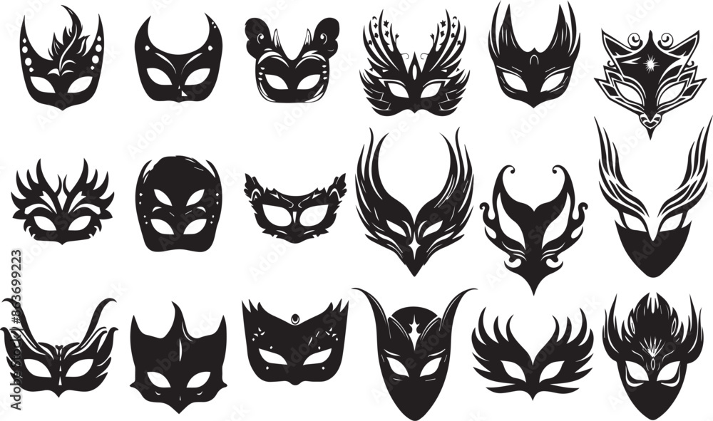 Carnival Mask Artistic Silhouette Elements in Black Carnival Mask Artistic Silhouette Elements in Black