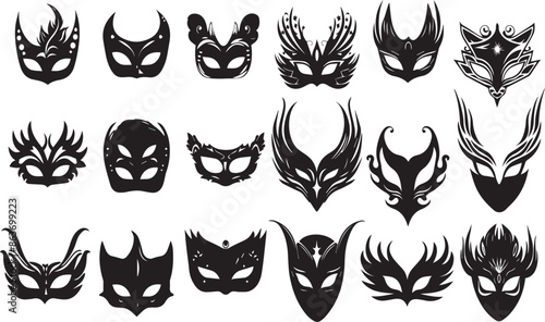 Carnival Mask  Artistic Silhouette Elements in Black