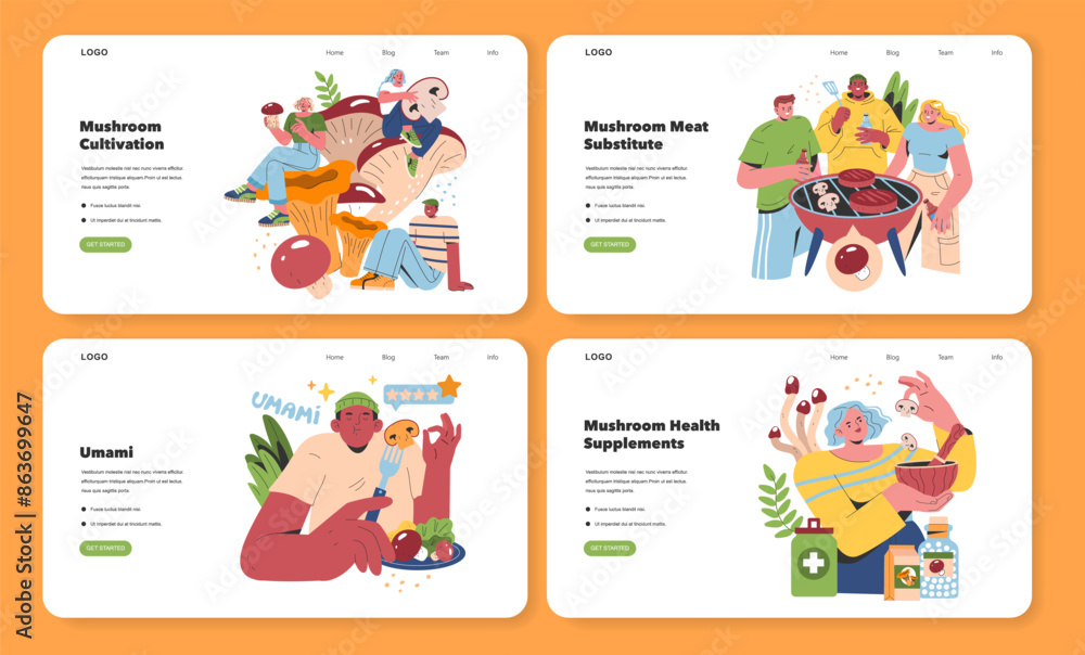 Fototapeta premium Mushroom Cultivation. Flat Vector Illustration