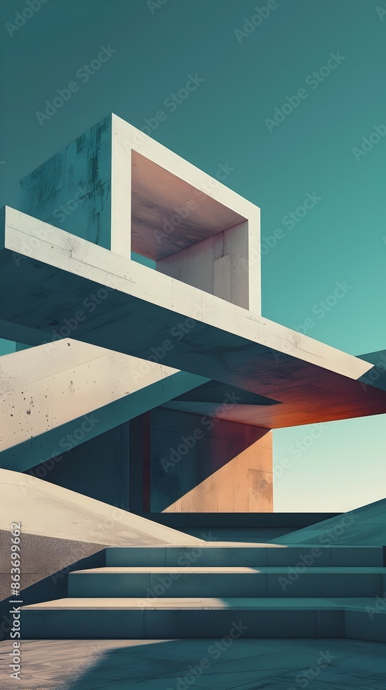 Obraz premium Minimalist Architectural with Stark Geometric Forms and Muted Color Tones