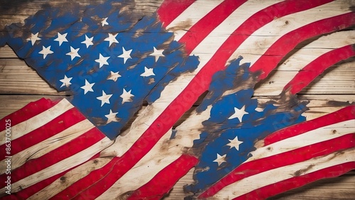 a grunge american flag on wooden background