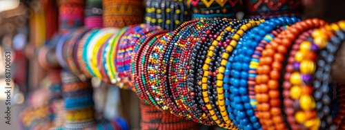  A wall in a room is adorned with numerous vibrant bracelets Other bracelets also hang on the same wall © Viktor