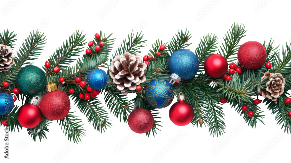 Christmas Branches Border with Christmas Decorations on Transparent Background Christmas Branches Border with Christmas Decorations on Transparent Background