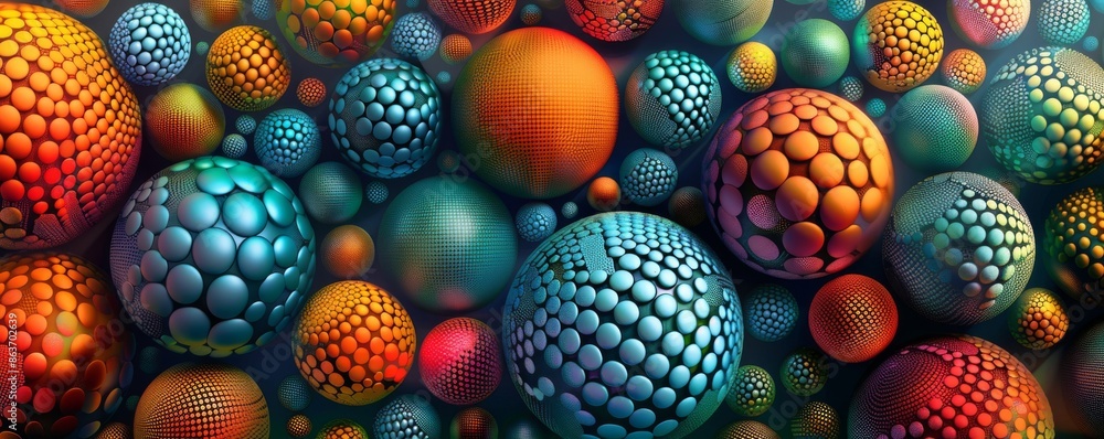 Abstract multicolored spheres with geometric patterns in vibrant digital art Abstract multicolored spheres with geometric patterns in vibrant digital art