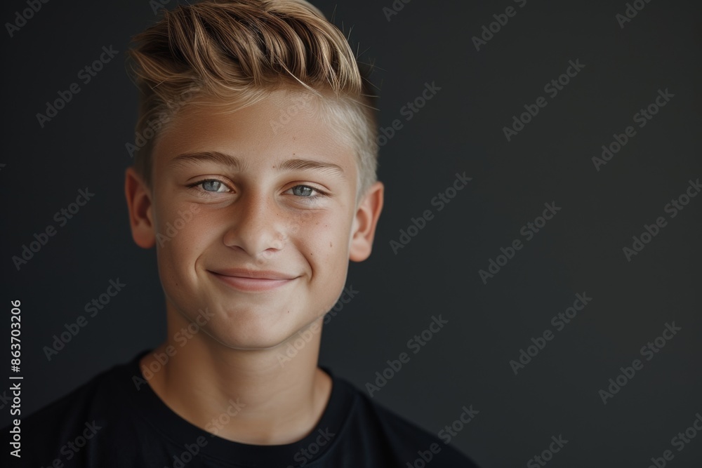 Smiling young boy with blond hair and blue eyes Smiling young boy with blond hair and blue eyes