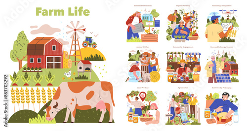 Farm Life. Flat Vector Illustration