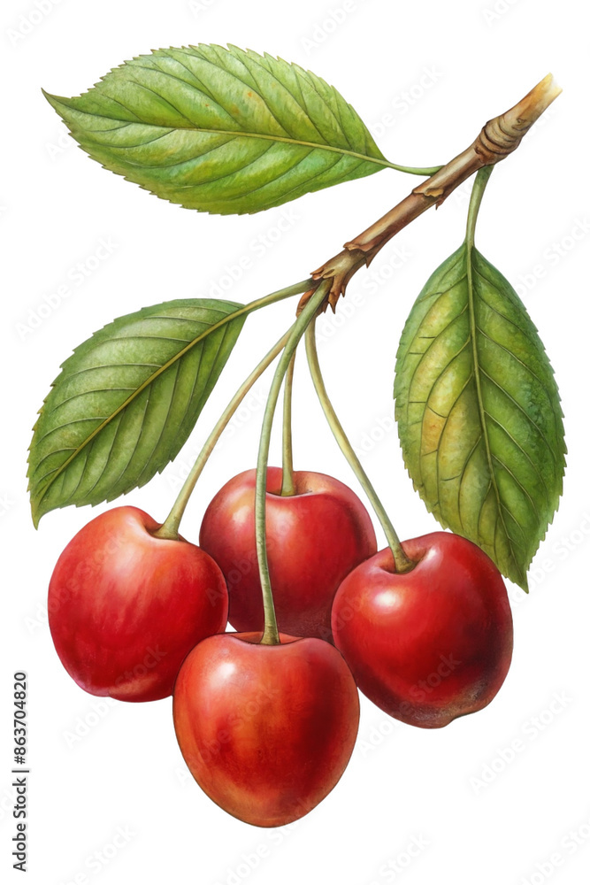 Cherry isolated on white and transparent background, old botanical illustration. PNG Cherry isolated on white and transparent background, old botanical illustration. PNG