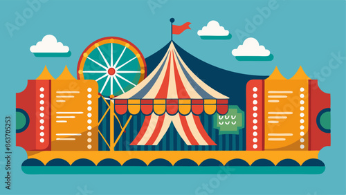 a cartoon illustration of a circus tent with a sign that says you're a ticket