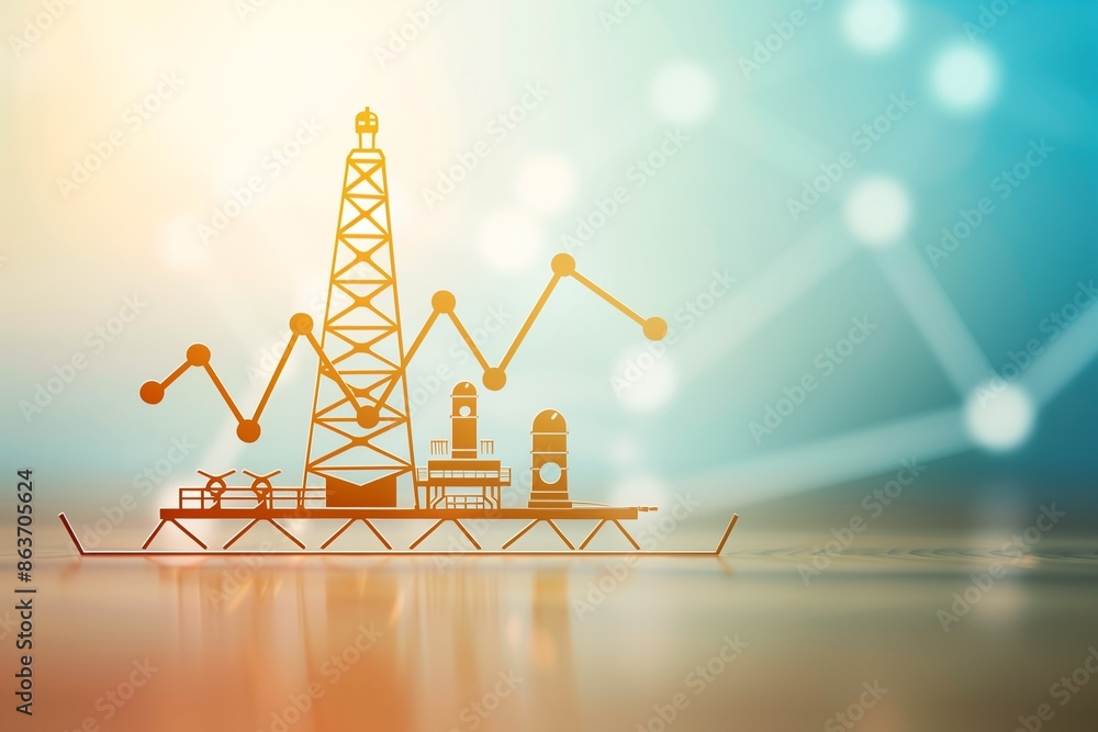 Fototapeta premium Business Graph Showing Steep Rise in Oil Prices with Oil Rig Overlay