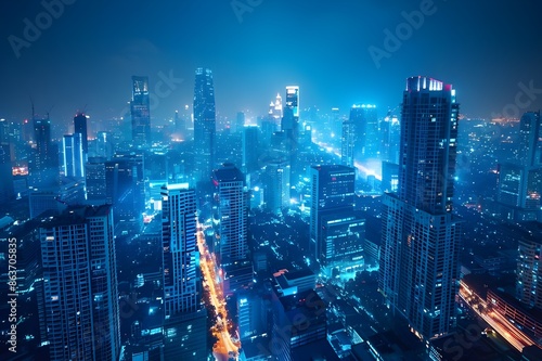 Wallpaper Mural Night view of the city filled with colorful lights of bridges and large buildings illuminated by colorful lights Torontodigital.ca