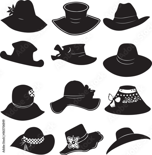 Women Hat Minimalist Black Silhouette Vector Collection