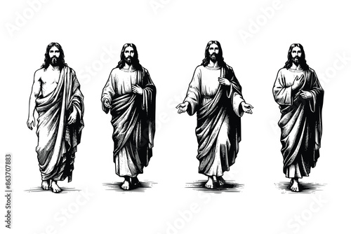 Prinjesus christ illustration. hand drawn vintage  jesus christ son of god black and white vector illustration  isolated white background
