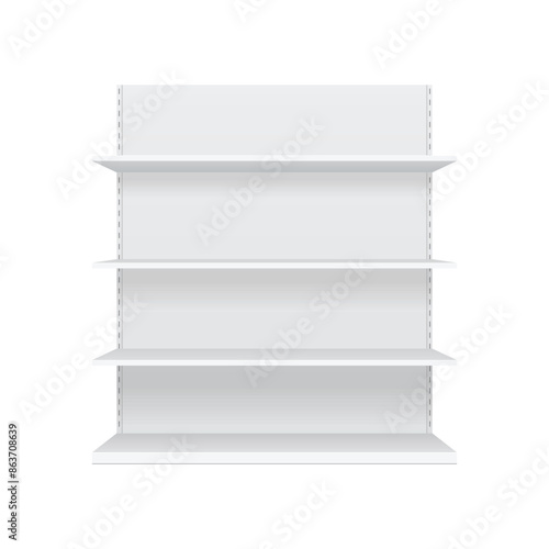 3d empty showcase display with retail shelves. Mock up. Vector