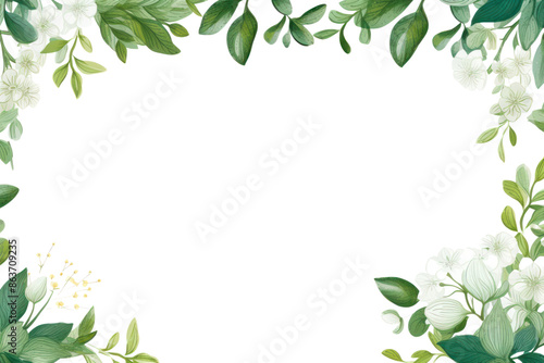 PNG  Decorative green leaves and a card border frame backgrounds flower plant. © Rawpixel.com