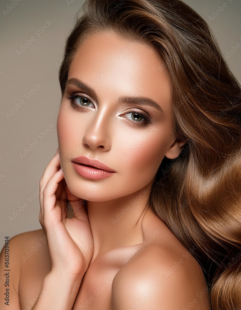 Portrait of a Model with Shiny Brown Hair and Makeup Portrait of a Model with Shiny Brown Hair and Makeup
