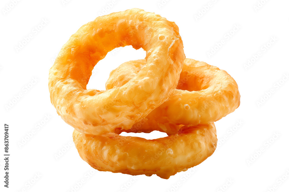 Closeup of stack of crunchy battered onion rings isolated on a white transparent background. Closeup of stack of crunchy battered onion rings isolated on a white transparent background.