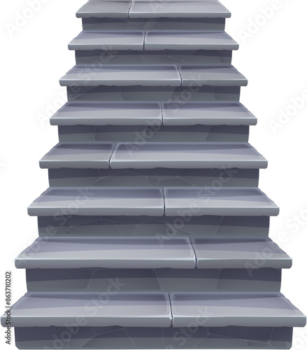 Stone stairs, staircase and stairway with rock steps, vector success achievement and architecture concept. Cartoon stairs with grey rock, stone or concrete texture. Castle staircase or house stairway