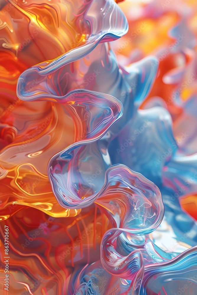 Obraz premium Captivating Fluid Dynamics and Turbulence Visualization, Mesmerizing Textural Digital Painting with Retrofuturistic Scientific Aesthetic