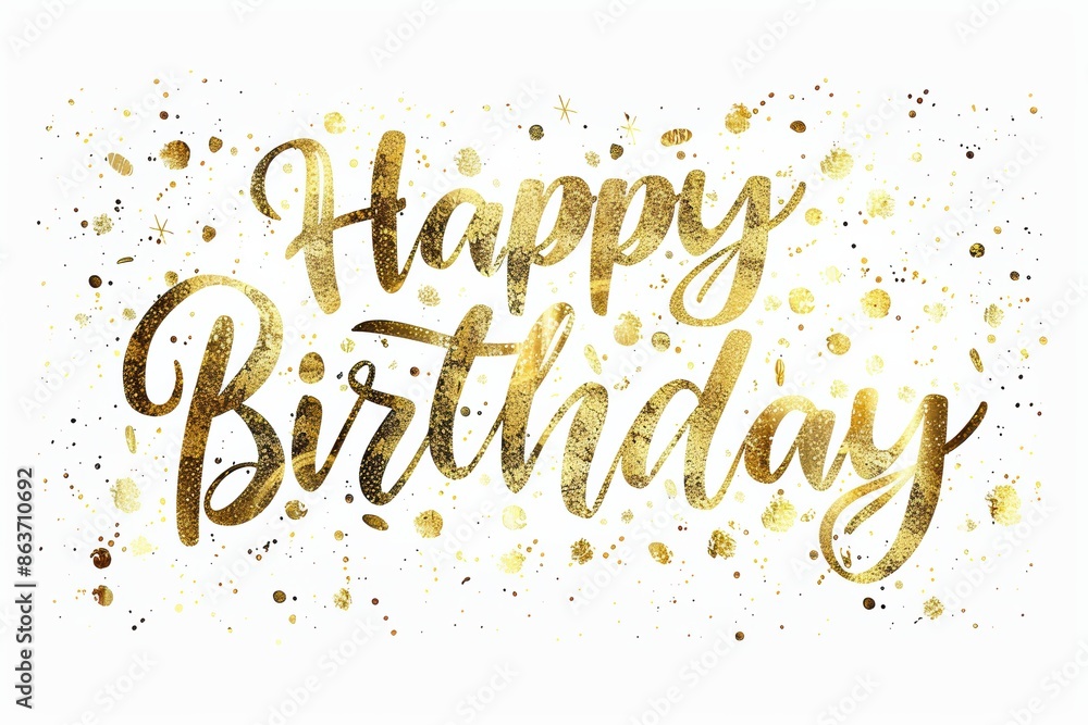 Golden Happy Birthday Banner With Confetti Golden Happy Birthday Banner With Confetti