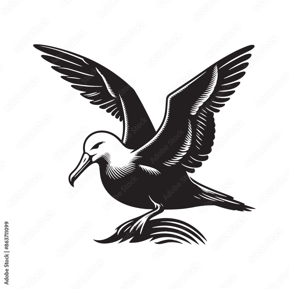 Fototapeta premium Albatross silhouette on clear background - albatross illustration - albatross black vector 