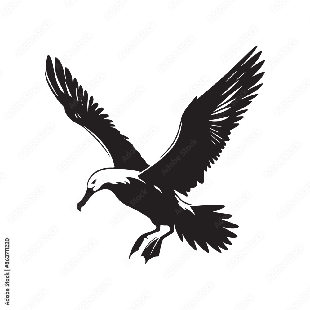 Obraz premium Albatross silhouette with spread wings - minimallest albatross vector 