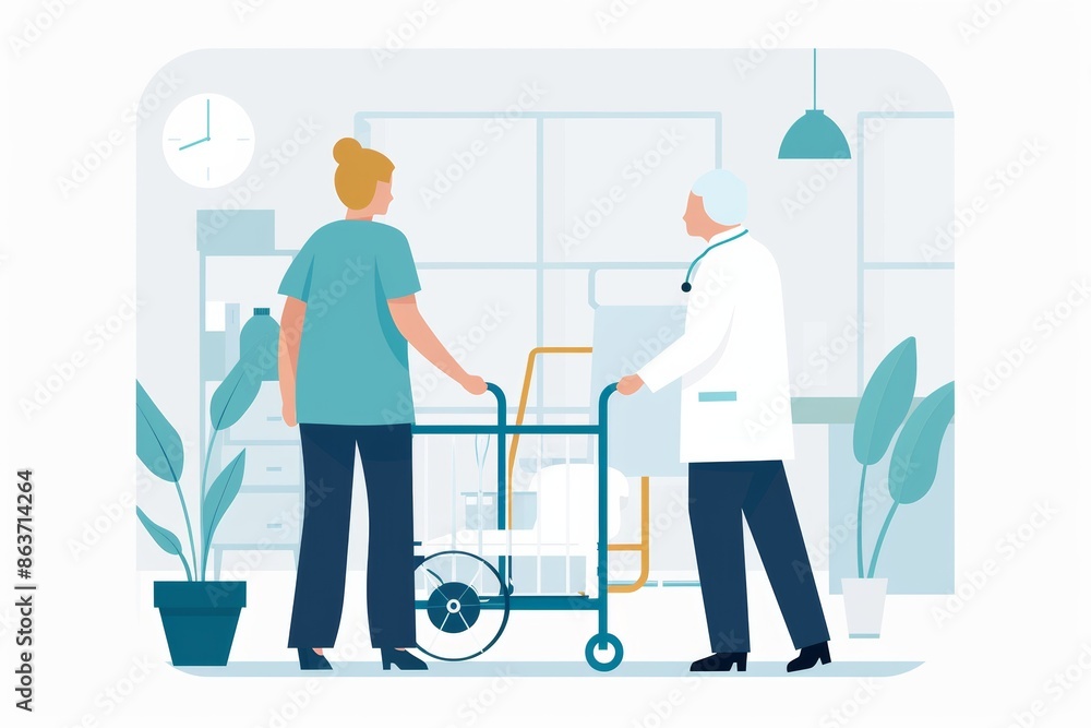Compassionate Healthcare Worker Assisting Elderly Patient in Bright Care Facility - Professional Care Job Illustration Compassionate Healthcare Worker Assisting Elderly Patient in Bright Care Facility - Professional Care Job Illustration