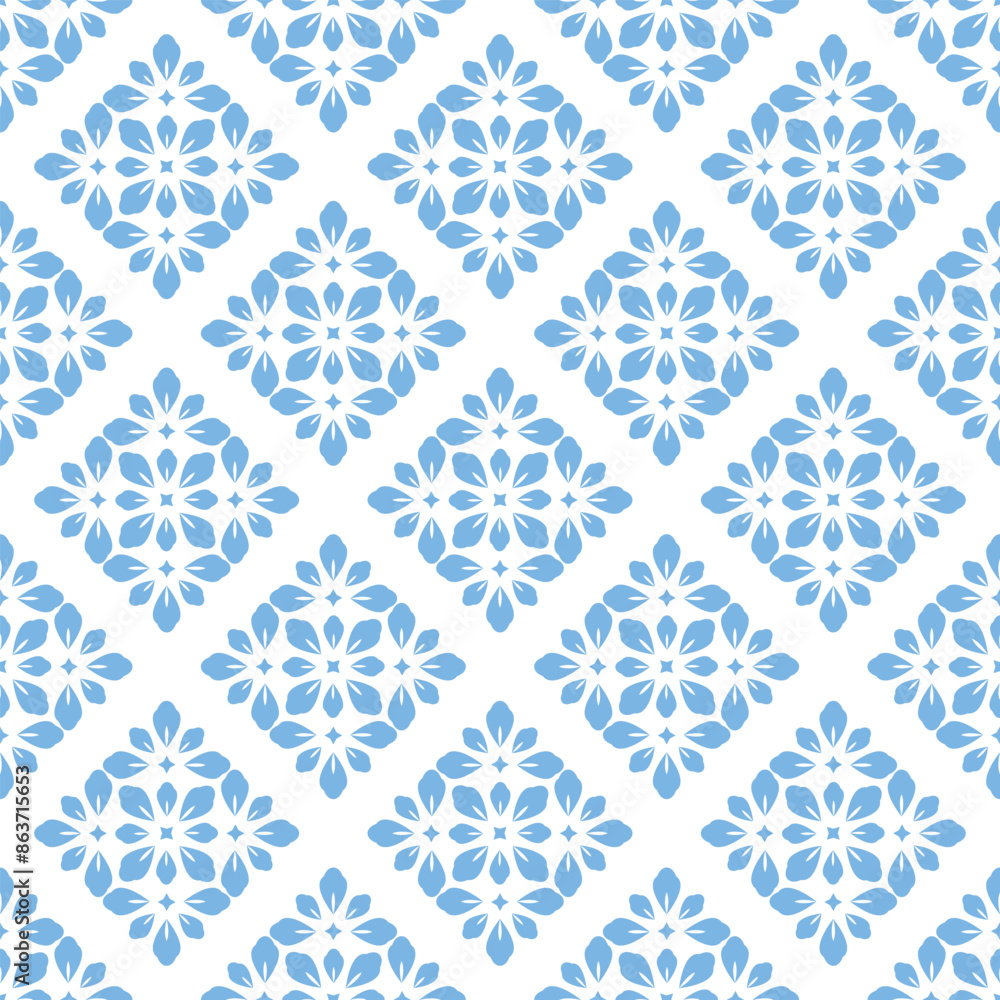 Flower geometric pattern. Seamless vector background. White and blue ornament Flower geometric pattern. Seamless vector background. White and blue ornament