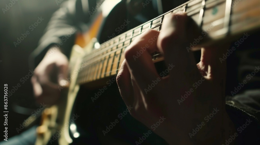 Fototapeta premium Electric guitar player close up. Illustration generated by ai