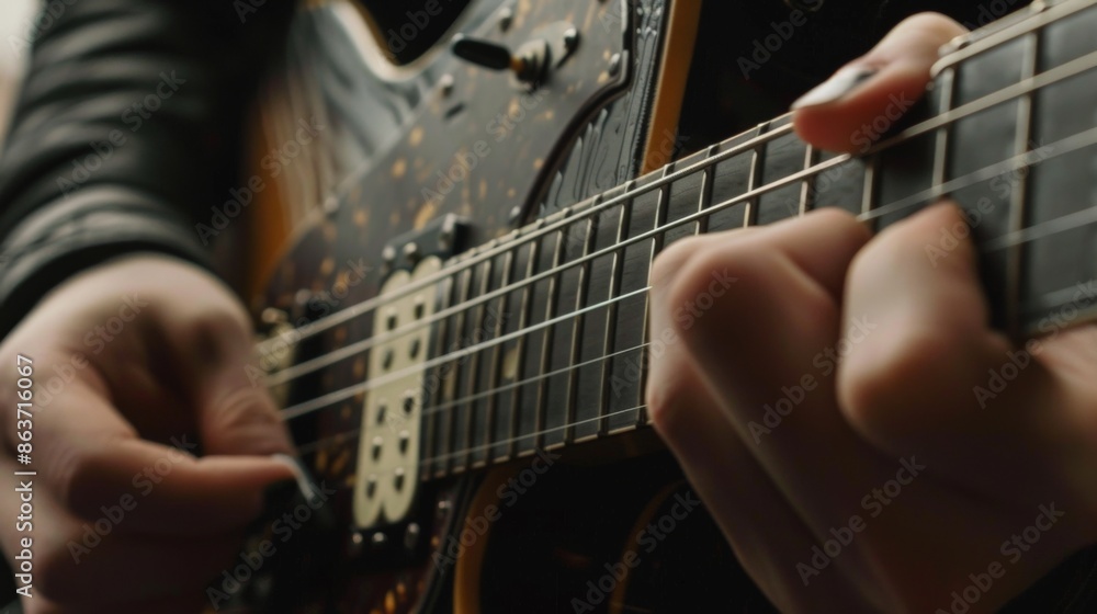 Fototapeta premium Electric guitar player close up. Illustration generated by ai