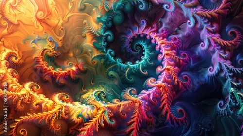 A captivating kaleidoscope of swirling neon colors and intricate fractal patterns evoking a sense of otherworldly beauty mystical complexity and futuristic dreamscapes