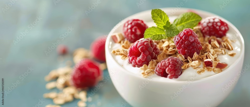 Healthy breakfast bowl with fresh fruits, nuts, and yogurt, vibrant colors, nutritious meal, balanced diet concept Healthy breakfast bowl with fresh fruits, nuts, and yogurt, vibrant colors, nutritious meal, balanced diet concept
