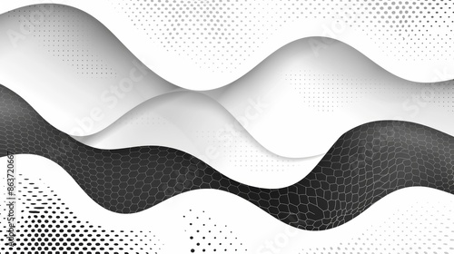 Abstract monochrome waves with hexagonal pattern design