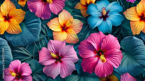 Wallpaper Mural Colorful Tropical Flower Pattern Torontodigital.ca