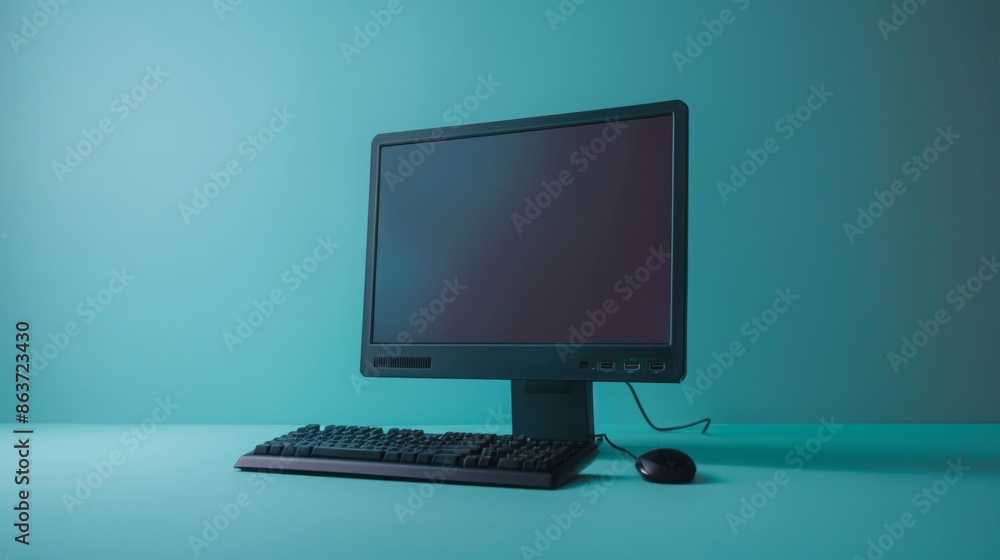 Desktop computer on a blue background Desktop computer on a blue background